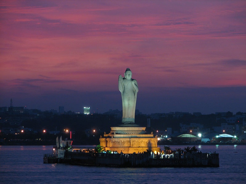 "Buddha statue at Hussain Sagar Lake best places to visit Hyderabad"