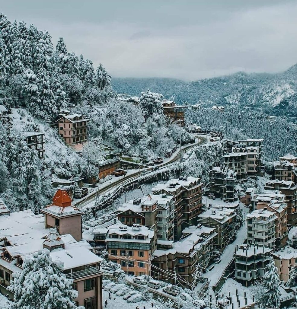 “Manali weather winter view with snow-covered mountains”