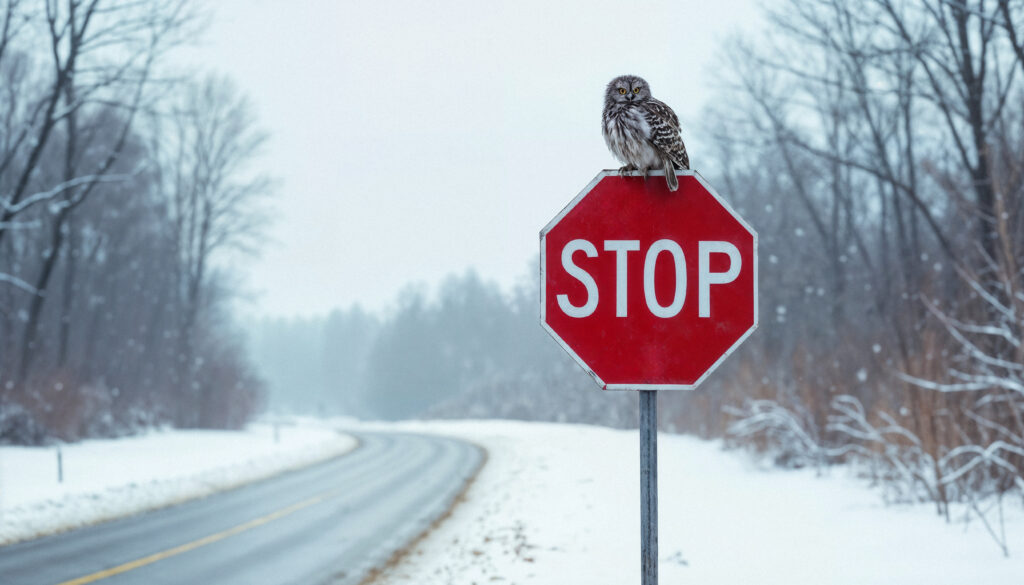 Icy road safety sign during extreme Manali winter weather