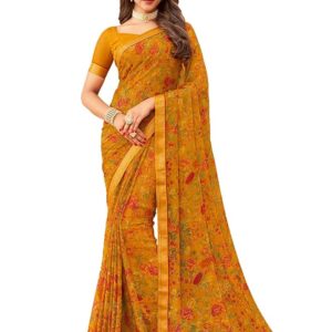 SIRIL Women's Floral Printed Chiffon Saree with Blouse